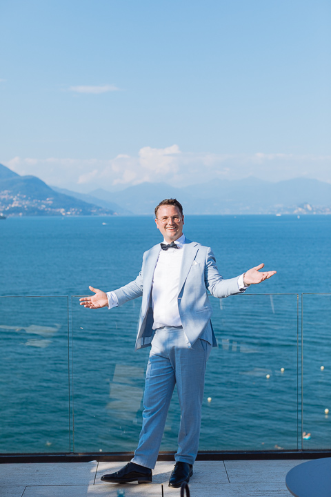 Groom Wedding Sky View Terrace Stresa Lake Maggiore Luca Vieri Photographer