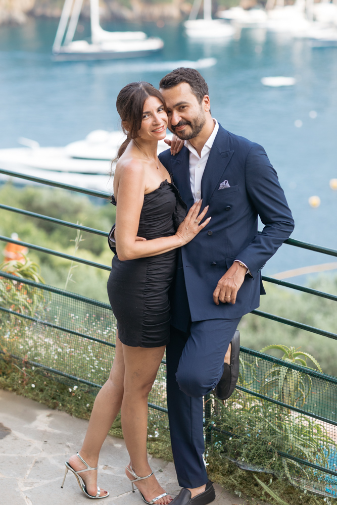 Couple portrait with sea view in Portofino on the Ligurian coast
