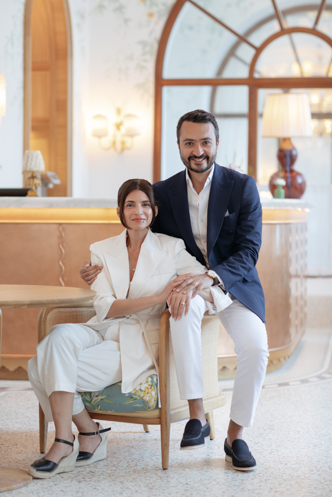 Couple portraits inside Hotel Splendido in Portofino